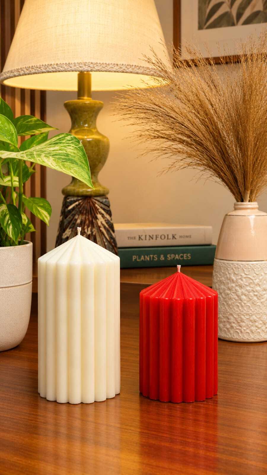 Ribbed Glow Pillar – White - View 2